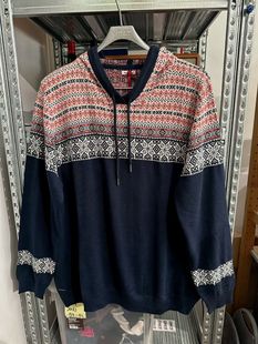 样品码 不退换 费尔岛复古印花 复古连帽针织套衫 胸围134 中性款