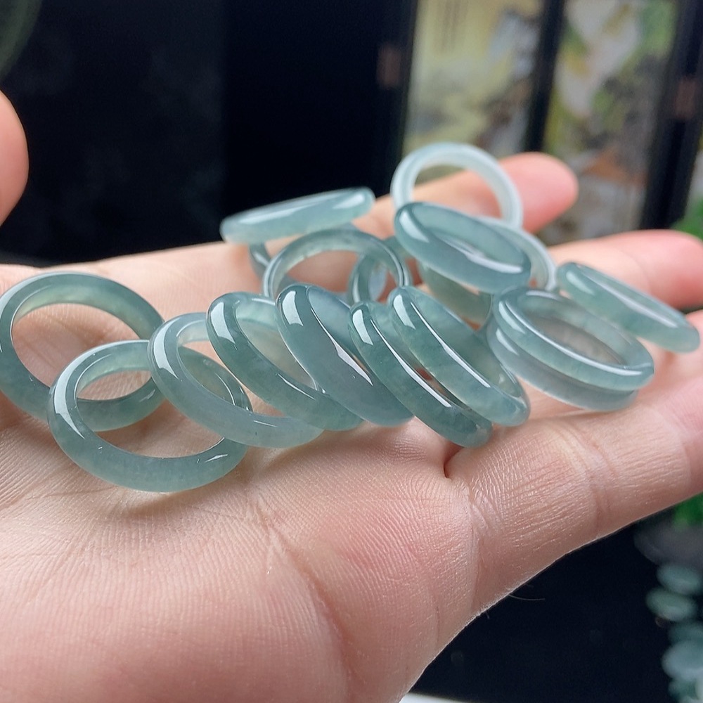 冰底蓝水戒指危料正品天然翡翠a货玉石戒指男玉戒圈女玉指环