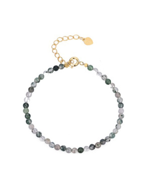 天然水草玛瑙手链 极细3mm水草玛瑙圆珠切面手链心女生手串多款