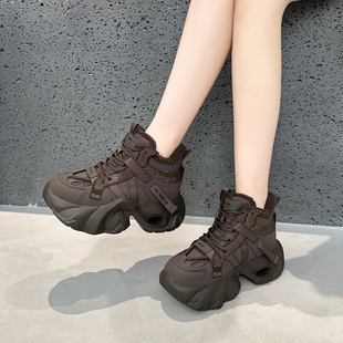 高帮女鞋新款2025爆款时尚气质百搭真皮加绒棉鞋厚底休闲运老爹鞋