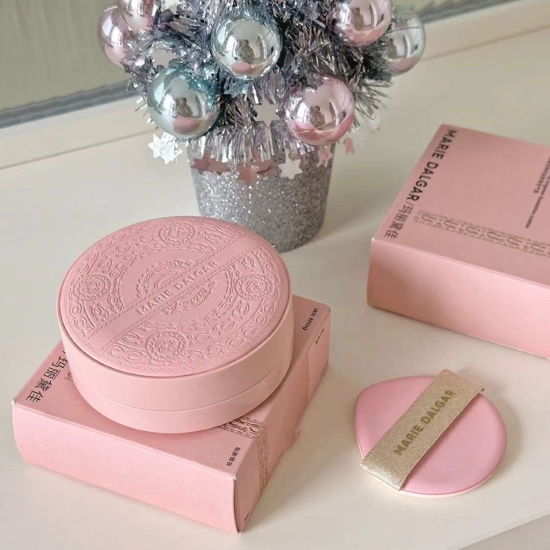 玛丽黛佳种籽贴肤锁妆气垫滋润遮瑕修饰混干皮粉底液粉金壳15g*3