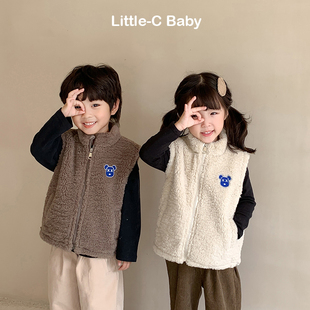 洋气保暖小立领~韩国儿童2026春装羊羔绒马甲男女童宝宝外穿坎肩