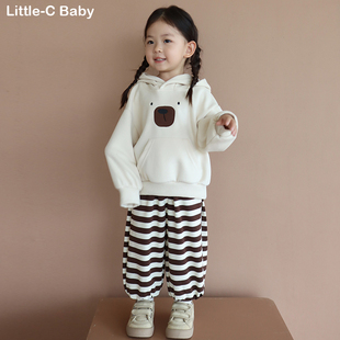 韩国儿童2026春装新款纯棉连帽卫衣套装男女宝宝卫衣+卫裤两件套