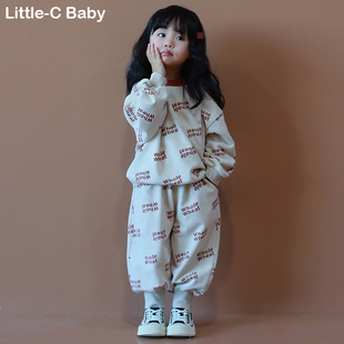 超舒适毛圈棉！韩国儿童纯棉套装2026春装女宝宝卫衣+卫裤两件套