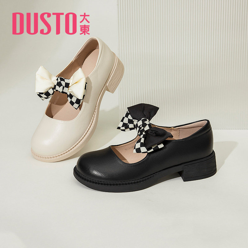 大东女鞋小皮鞋女2022春秋新款甜美蝴蝶结玛丽珍舒适圆头单鞋1105