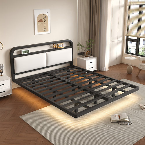 悬浮床现代简约铁艺床加粗加厚钢架床儿童铁架双人床家用不锈钢床