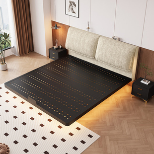 悬浮床双人床卧室家用碳素钢架床民宿单人床洞洞板象耳软包铁艺床