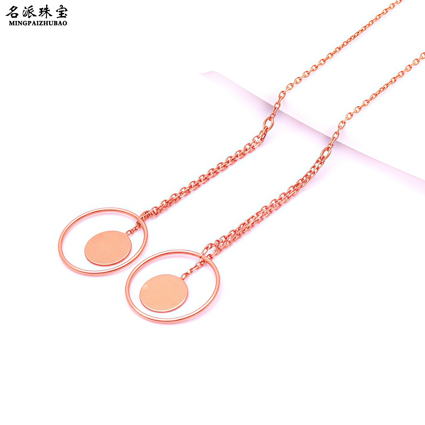 俄罗斯玫瑰金圆片耳线女