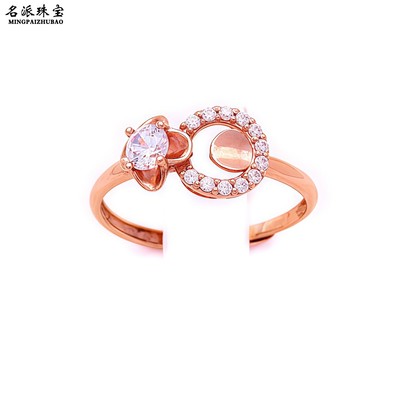 名派珠宝正品纯俄罗斯585紫金手饰14K玫瑰金新品锆石简约活口戒指