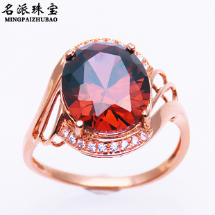 满洲里名派珠宝 真品14K彩金俄 罗斯585紫金豪华烟色宝石镶嵌戒指