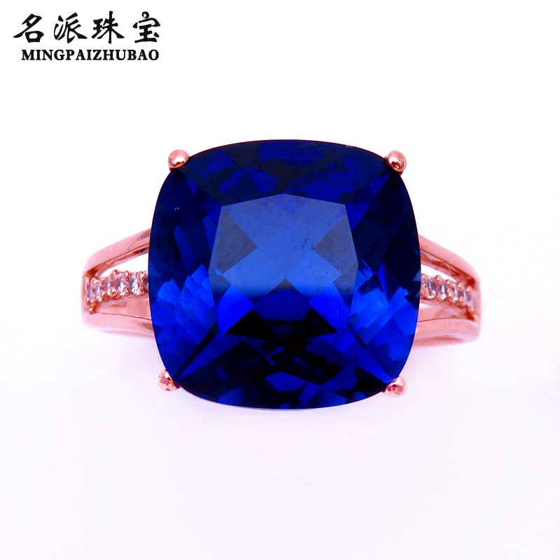 满洲里名派珠宝真品14K彩金纯俄罗斯585紫金新品镶嵌方形宝石戒指