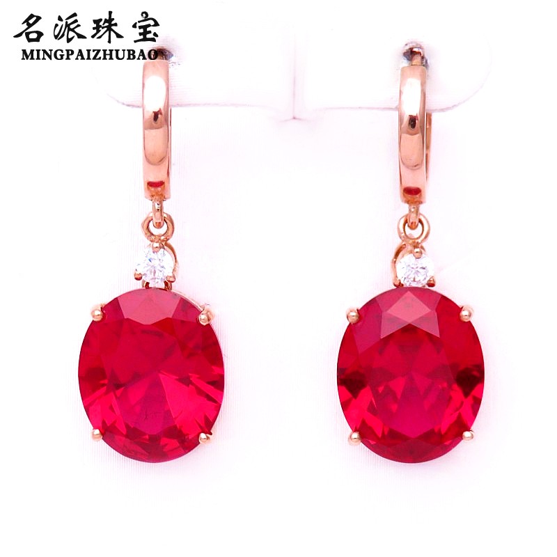 满洲里名派珠宝俄罗斯585紫金14K彩金时尚新款豪华女士红宝石耳环