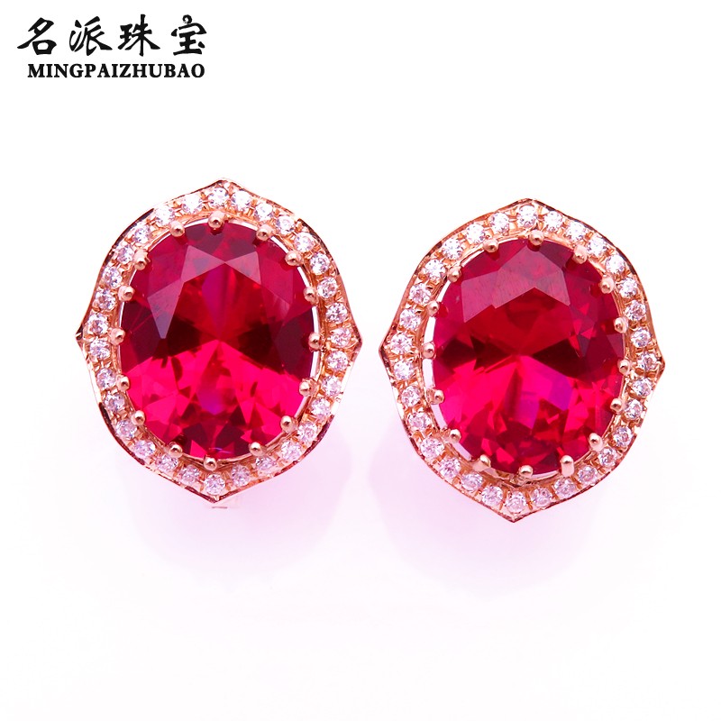 满洲里名派珠宝14K玫瑰金纯俄罗斯585新品奢华时尚紫金红宝石耳环