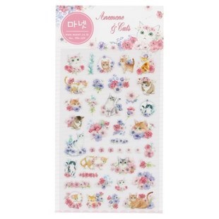 贴纸 韩国 manet 海葵花和猫 1张入 手帐贴纸装饰贴纸手工DIY