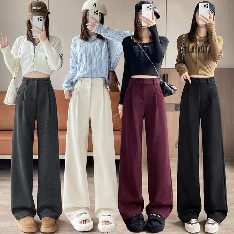 显瘦安可拉红毛呢裤女秋冬高腰宽松显瘦休闲窄版阔腿直筒西装,女装/女士精品,休闲裤,淘宝优惠券,粉丝福利购,淘宝优惠卷