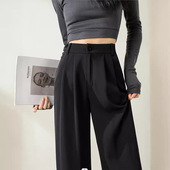 薄款 女夏季 裤 梨形身材黑色垂感直筒休闲阔腿长裤 胖mm大码 宽松西装