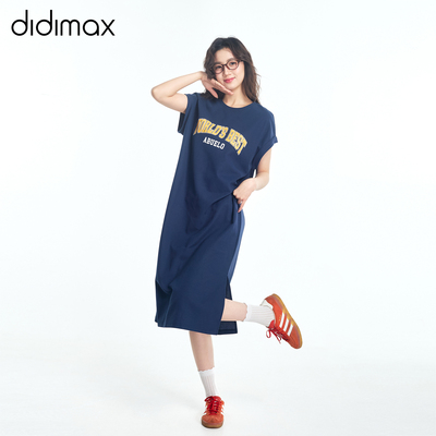 didimax夏季新款藏青色连衣裙运动风休闲长裙女圆领学生女X73427