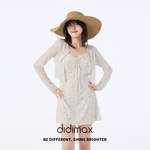 didimax夏季新款杏色网纱吊带短裙 碎花外搭两件套装连衣裙X89254