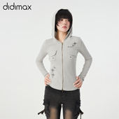 新款 灰色修身 坑条拉链针织衫 didimax春季 正肩短款 小外套女C47016