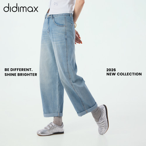 didimax夏季新款九分牛仔裤 浅蓝色复古风宽松 水洗长裤X58296