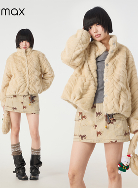 didimax冬季新款杏色立领毛绒羽绒服 精致有层次外套 包包W36922