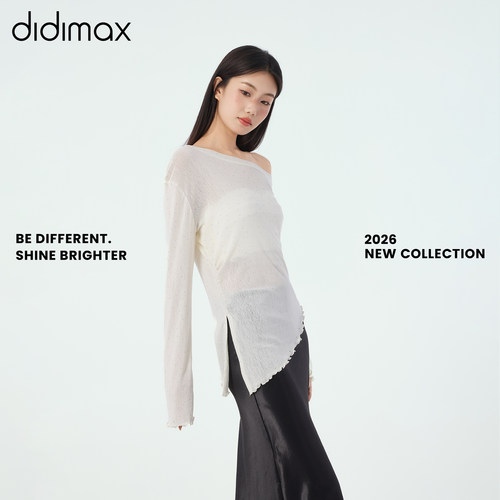 didimax夏季新款一字肩大领口斜肩休闲风雪纺衫 亮片镂空X48373