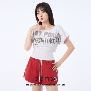 didimax夏季新款白色上衣运动风字母印花T恤 后腰镂空绑带X09419