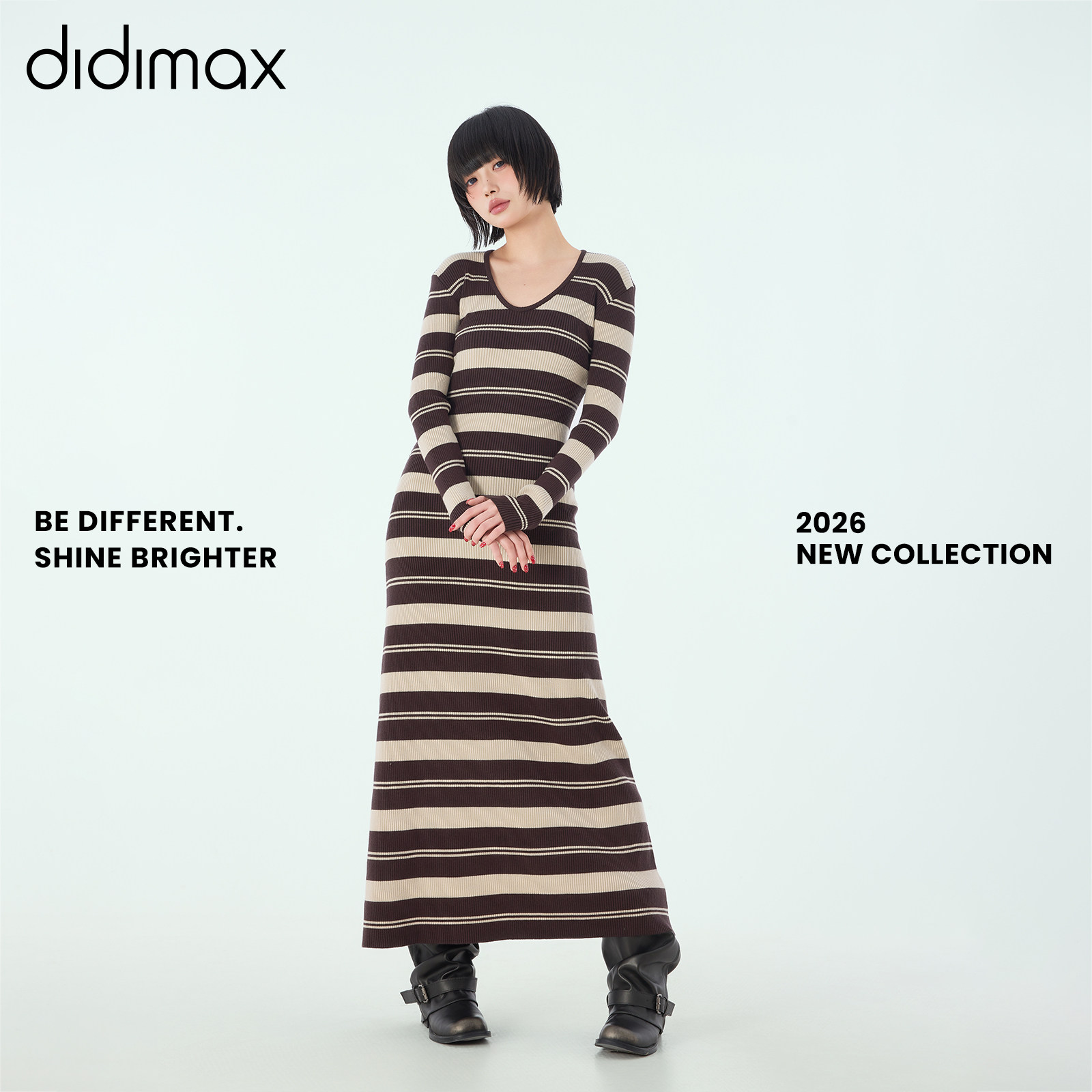 didimax春季新款咖啡条纹针织长裙 气质连衣裙长袖 内搭裙C77081,女装/女士精品,连衣裙,淘宝优惠券,粉丝福利购,淘宝优惠卷