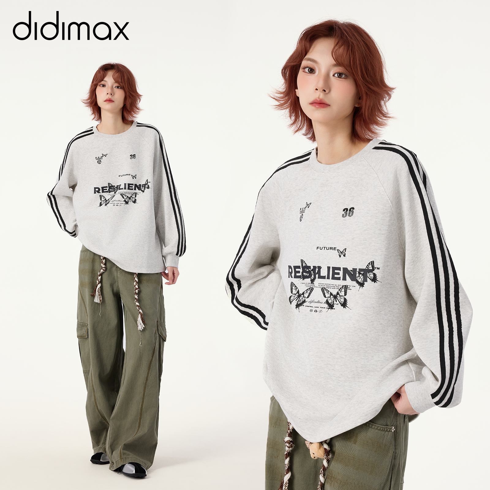 didimax秋季新款白色美式卫衣圆领套头情侣装宽松上衣街头Q05328