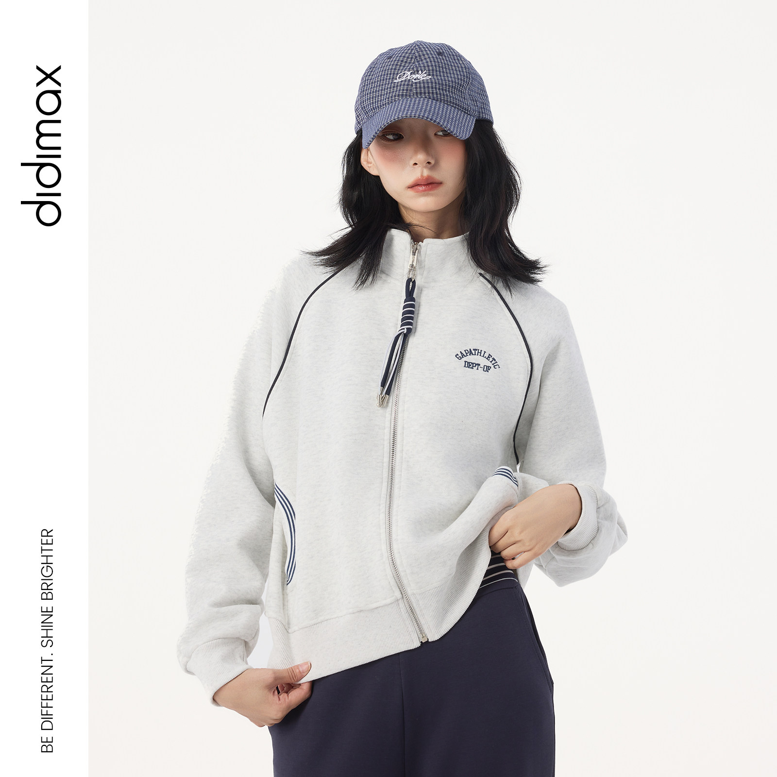 didimax秋季新款灰色立领外套 拉链休闲夹克女装 短外套Q30402图片