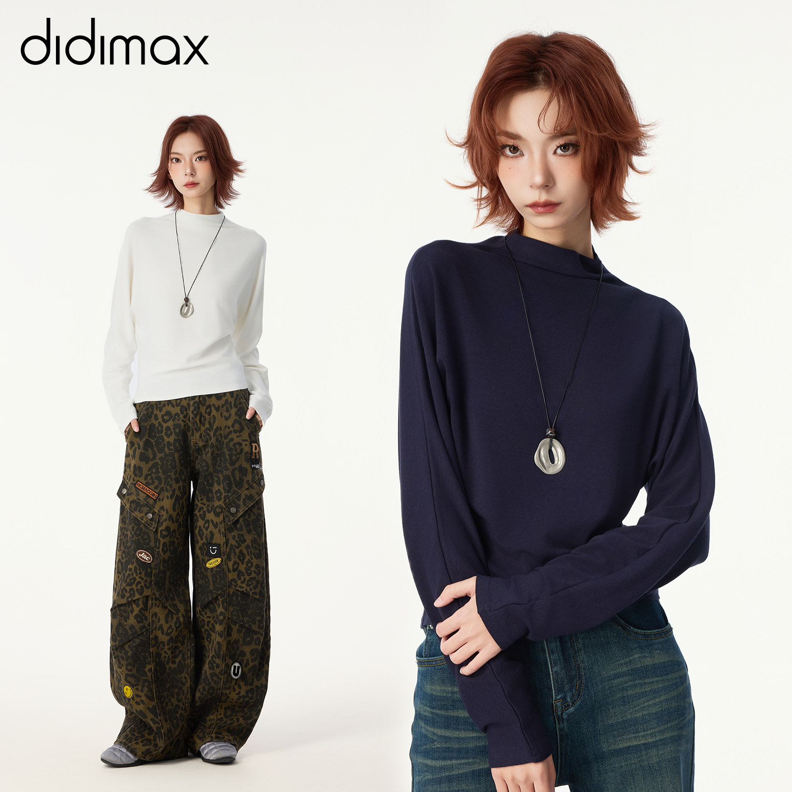 didimax冬季新款藏青色半毛针织衫