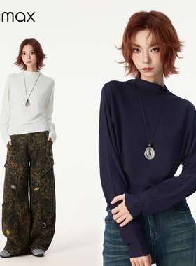 didimax冬季新款藏青色半高领打底衫 女长袖上衣内搭小衫W46585