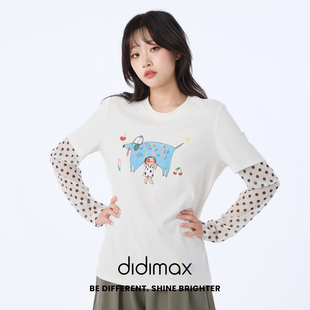 didimax夏季新款波点白色短袖假两件 长袖休闲风甜美风T恤X08893