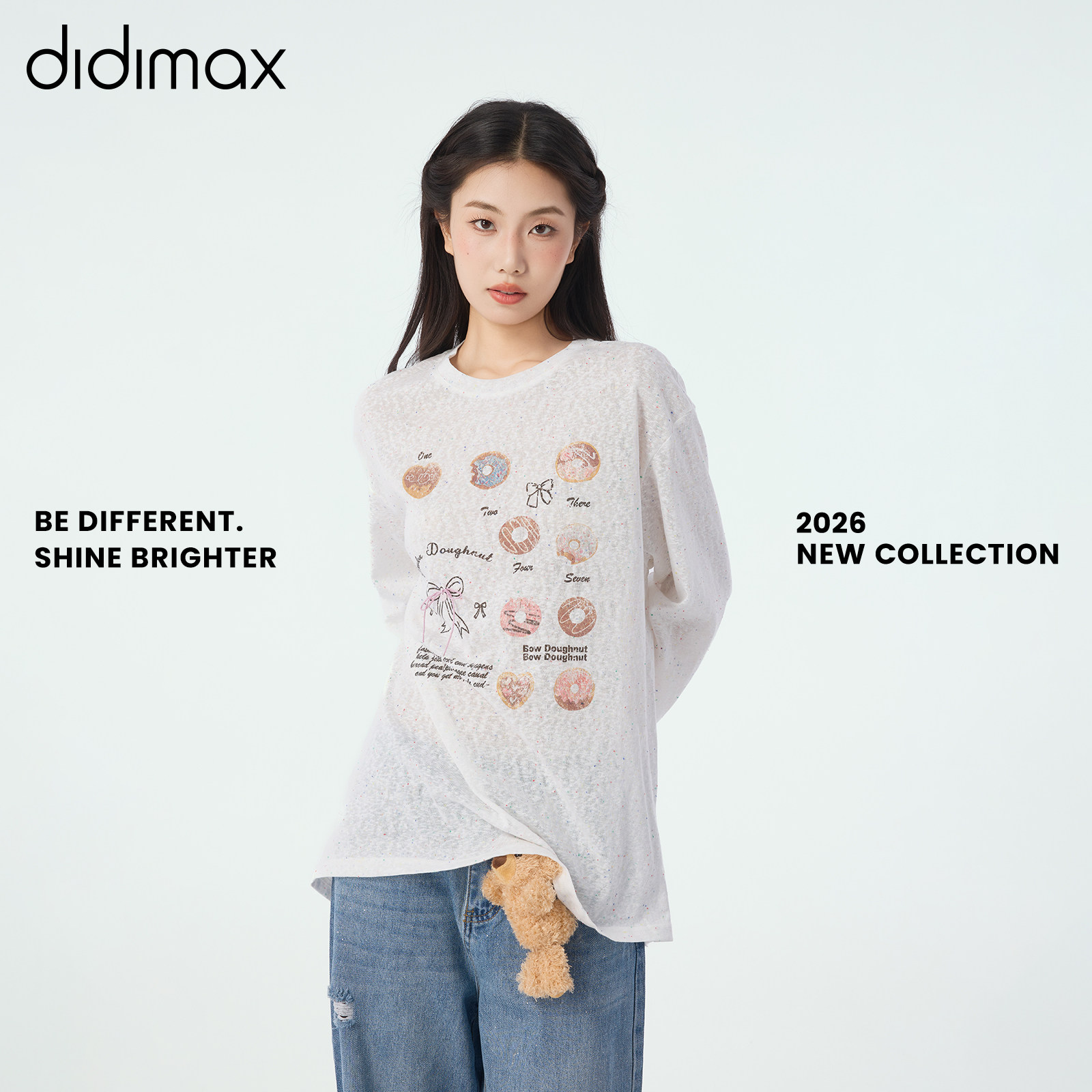 didimax夏季新款奶白色慵懒感雪纺衫长袖休闲风 宽松上衣X48396