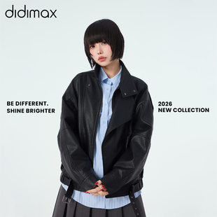 didimax春季新款黑色pu皮衣夹克 机车风挺括有型 外套女C37450