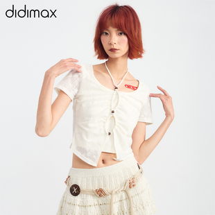 女叠穿方领女半袖 didimax夏季 抽绳挂脖上衣T恤衫 新款 X43832 短袖