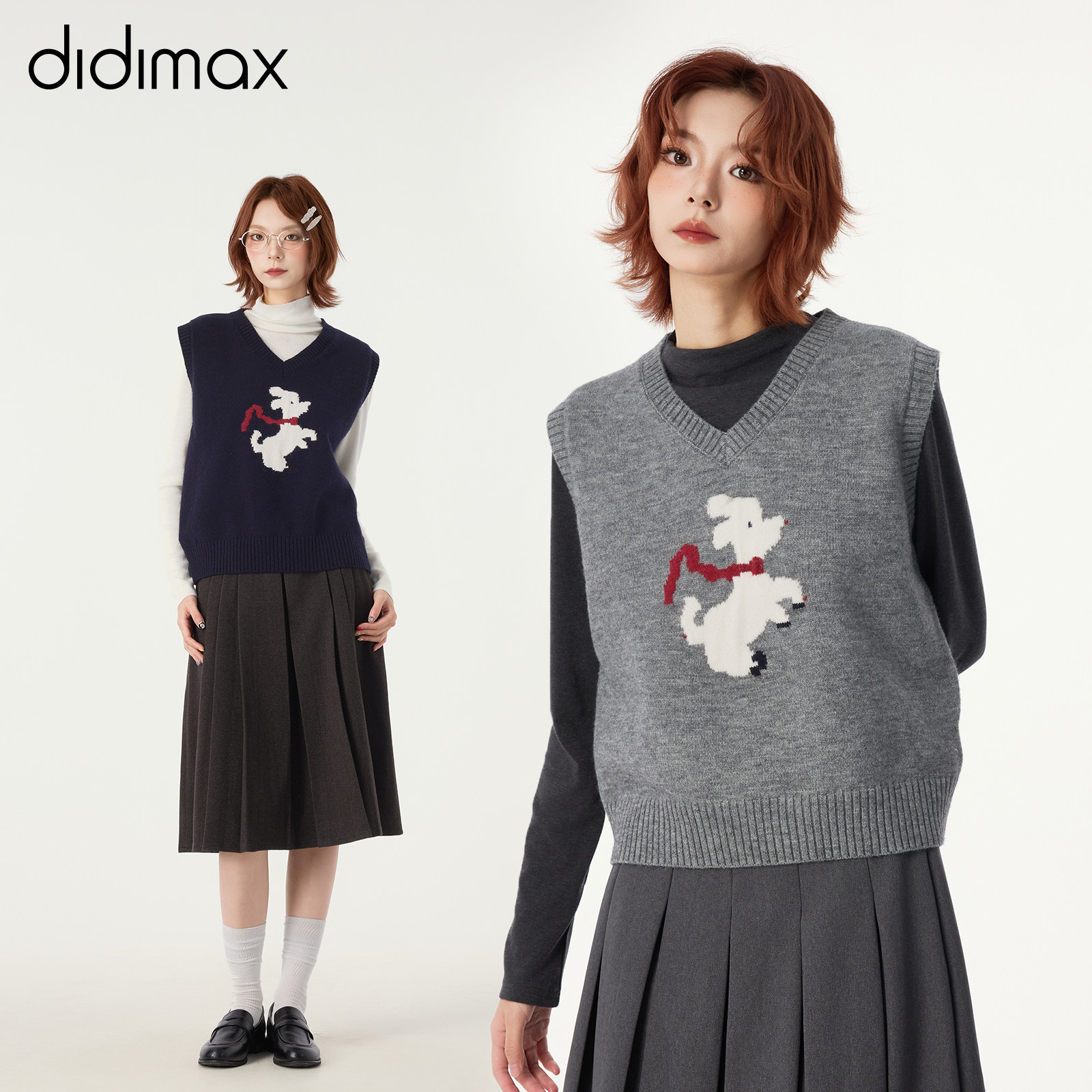 didimax冬季新款V领马甲毛针织衫