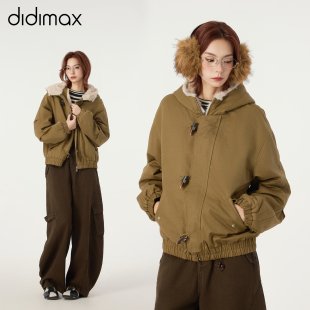 复古个性 军绿色牛角扣毛绒厚外套 帽女W35881 新款 didimax冬季