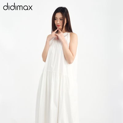 didimax夏季新款白色无袖长裙女A字裙宽松连衣裙X73573