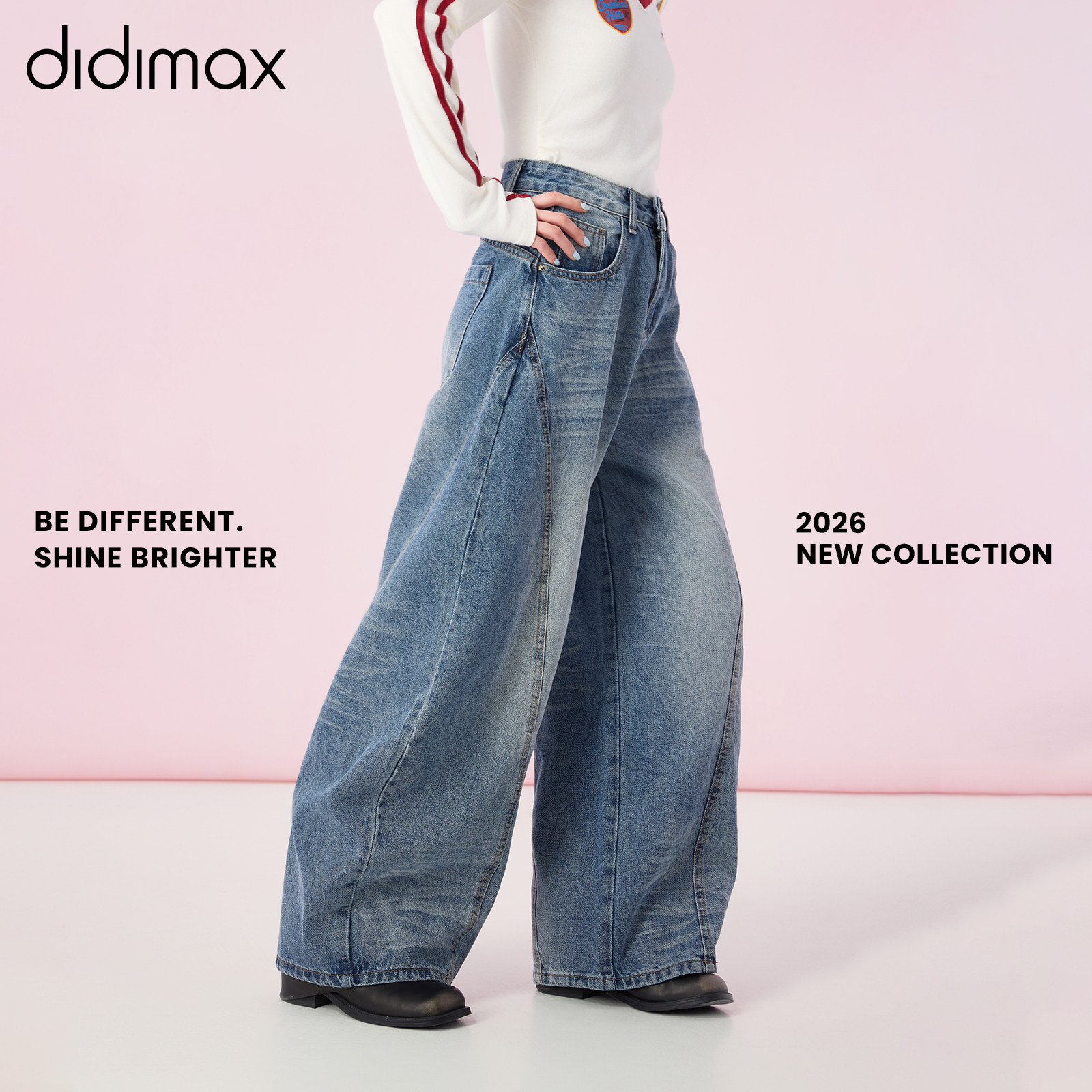 didimax春季新款休闲阔腿牛仔裤 宽松自然腰女士长裤复古C57601 - didimax出品