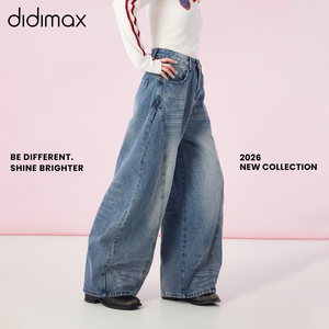 didimax春季新款休闲阔腿牛仔裤 宽松自然腰女士长裤复古C57601
