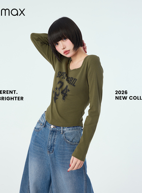 didimax春季新款铆钉印花圆领正肩小衫 原创设计长袖上衣女C47507