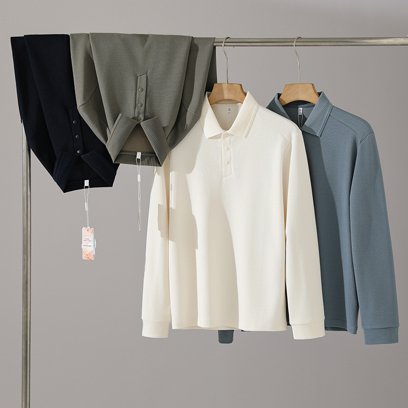 桑蚕丝+绵羊毛！抗静电！男士春秋款POLO领长袖t恤纯色商务打底衫