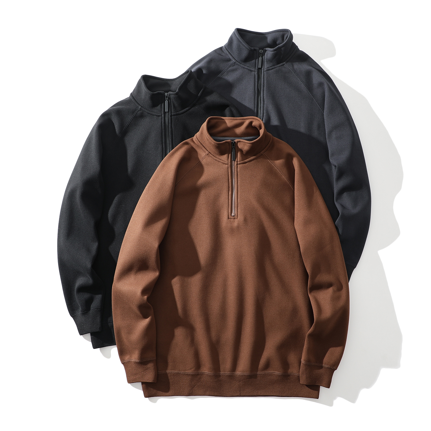 软糯绵羊毛混纺 复合内植绒 男士秋冬时尚半拉链立领套头卫衣外套