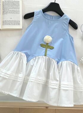 【限时清仓】童连衣裙洋气儿童夏装无袖背心裙子宝宝蓝色公主裙潮
