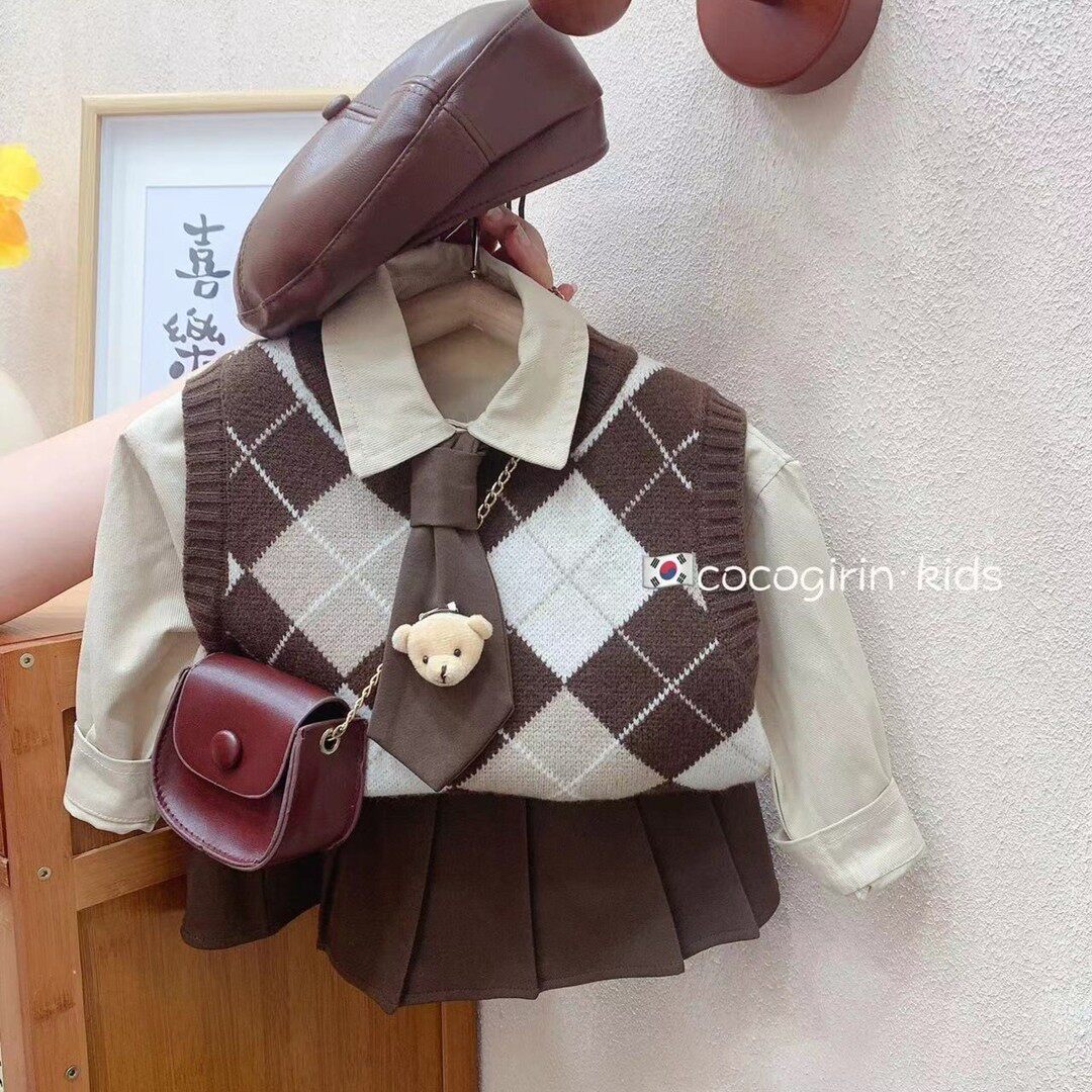【限时清仓】女童学院风衬衫套装百搭春装女宝宝韩版三件套