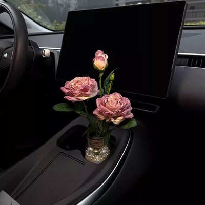 油画风仿玫瑰汽车摆件车内饰品水杯架装饰车载氛围感花束创意礼物