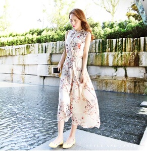 小个子长裙波斯米亚2022新款海边度假雪纺沙滩裙碎花连衣裙女夏季