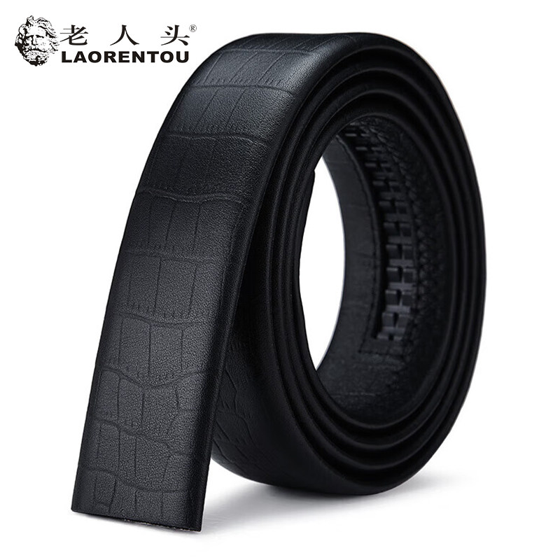 老人头男士皮带不带头无头无扣头层纯牛皮裤带真皮自动扣青年腰带