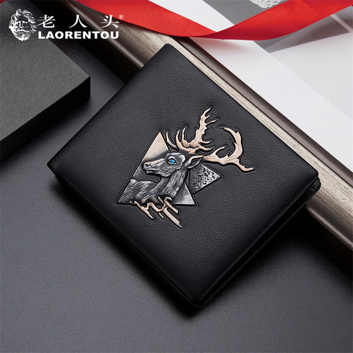 老人头男士钱包真皮短款钱夹高档感头层牛皮青年2026新款时尚皮夹